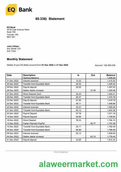USA Ontario EQ Bank statement Word and PDF template